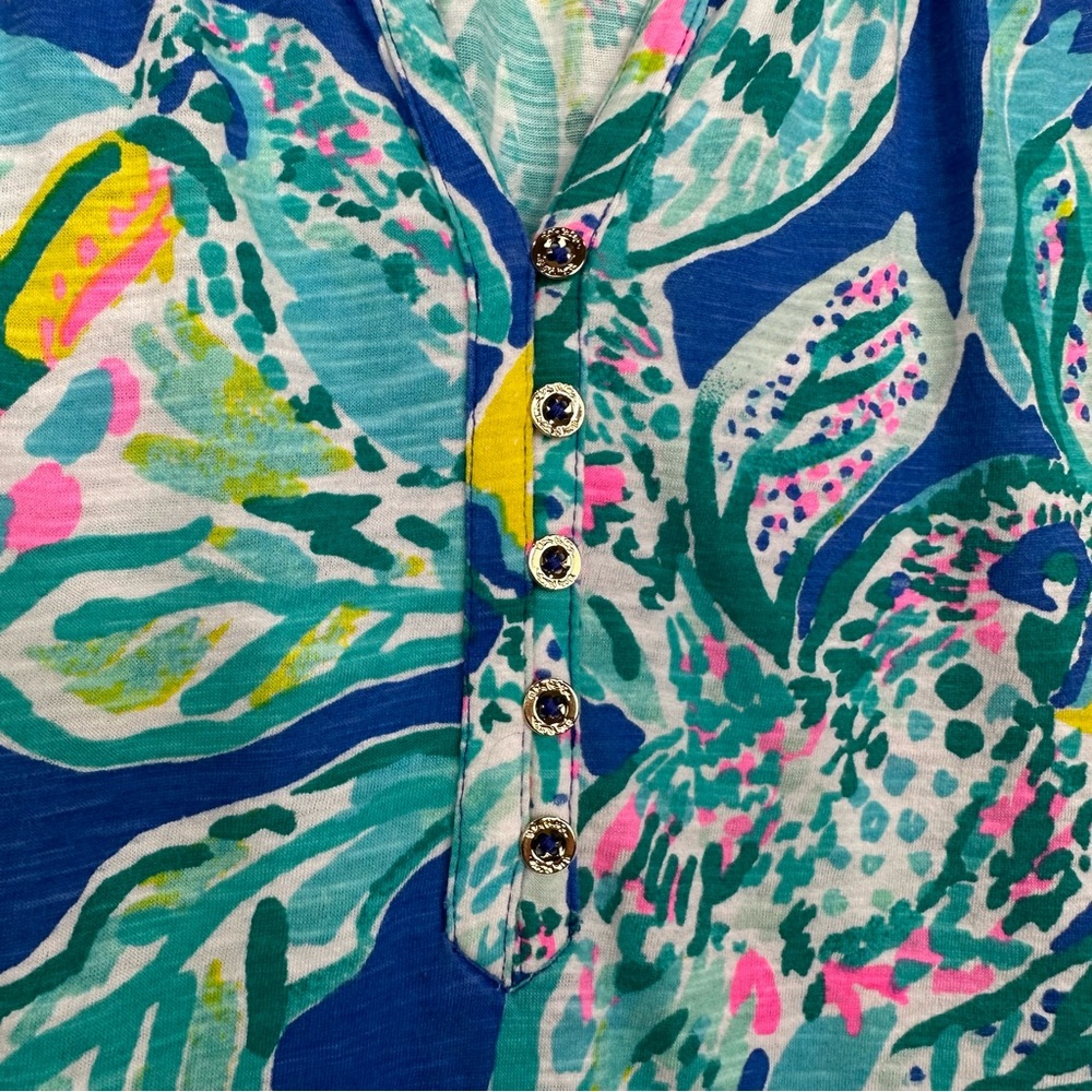 Lilly Pulitzer Essie Wake Up Call Tropical Floral & Toucan Sleeveless Top Sz S - Picture 4 of 11